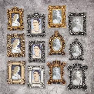 欧式复古相框摆台做旧法式奢华相架卷草纹宫廷浮雕金色异形像框