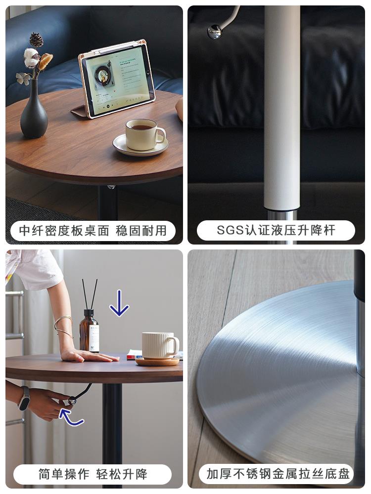 中古风升降实木圆桌沙发边几茶几家用小户型餐桌休闲接待洽谈桌椅