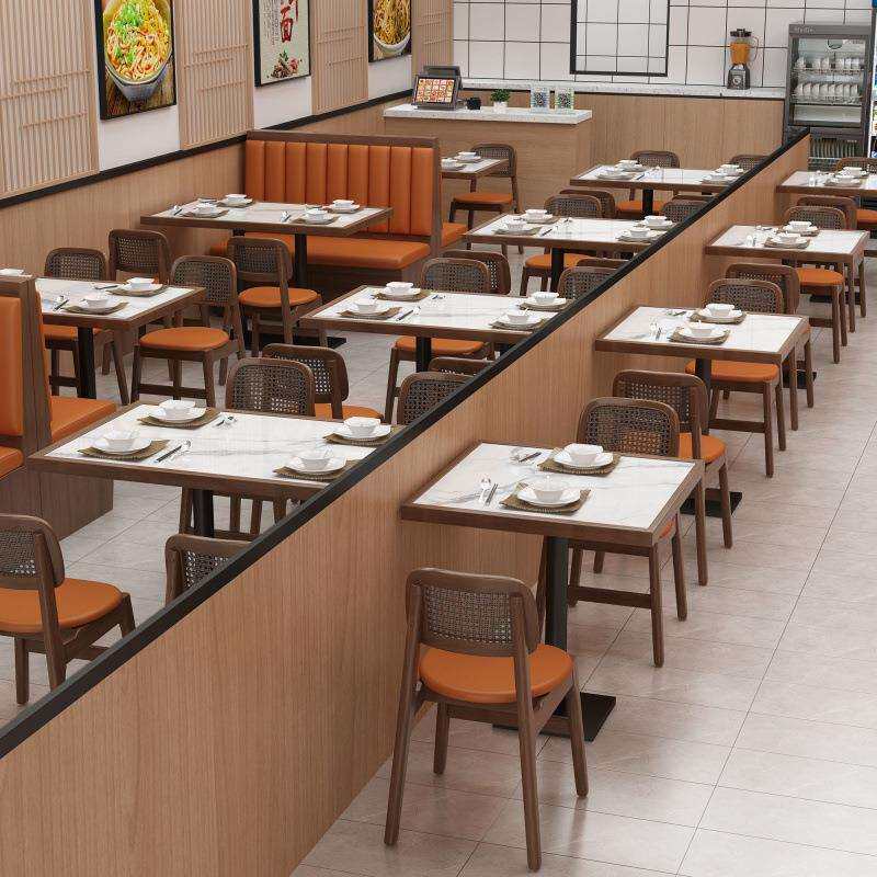 商用实木岩板快餐桌小吃馆烧烤店奶茶早点餐饮饭店餐桌椅组合