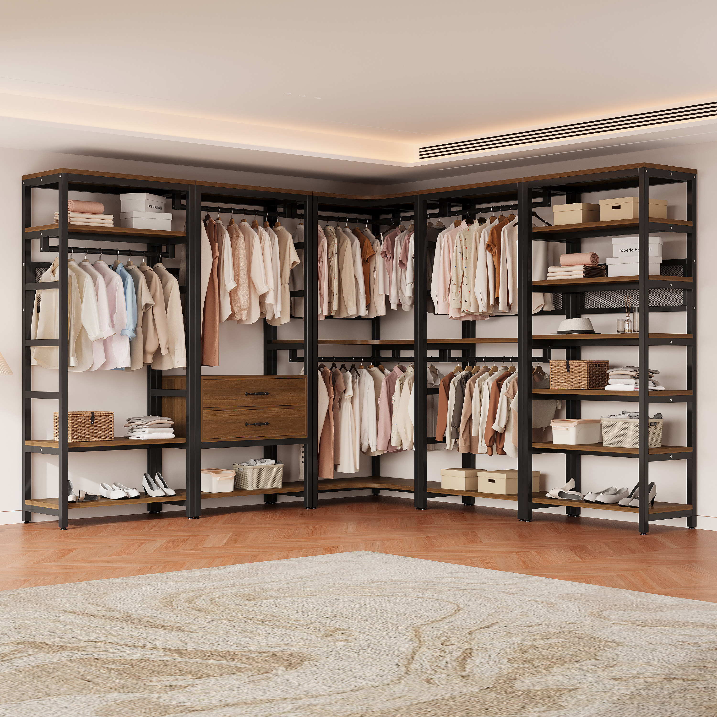 开放式金属衣柜网红同款挂衣架卧室落地收纳货架步入式衣帽间架子