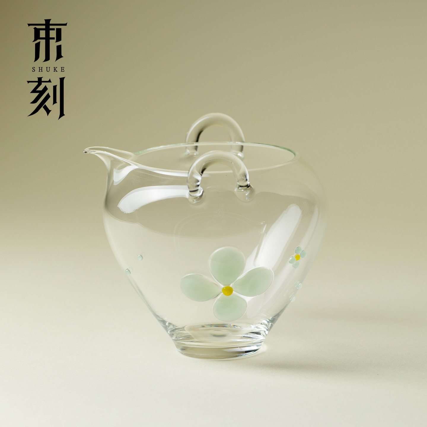 束刻花屿耐热玻璃双耳公道杯高端高硼硅手工茶海家用分茶器匀杯