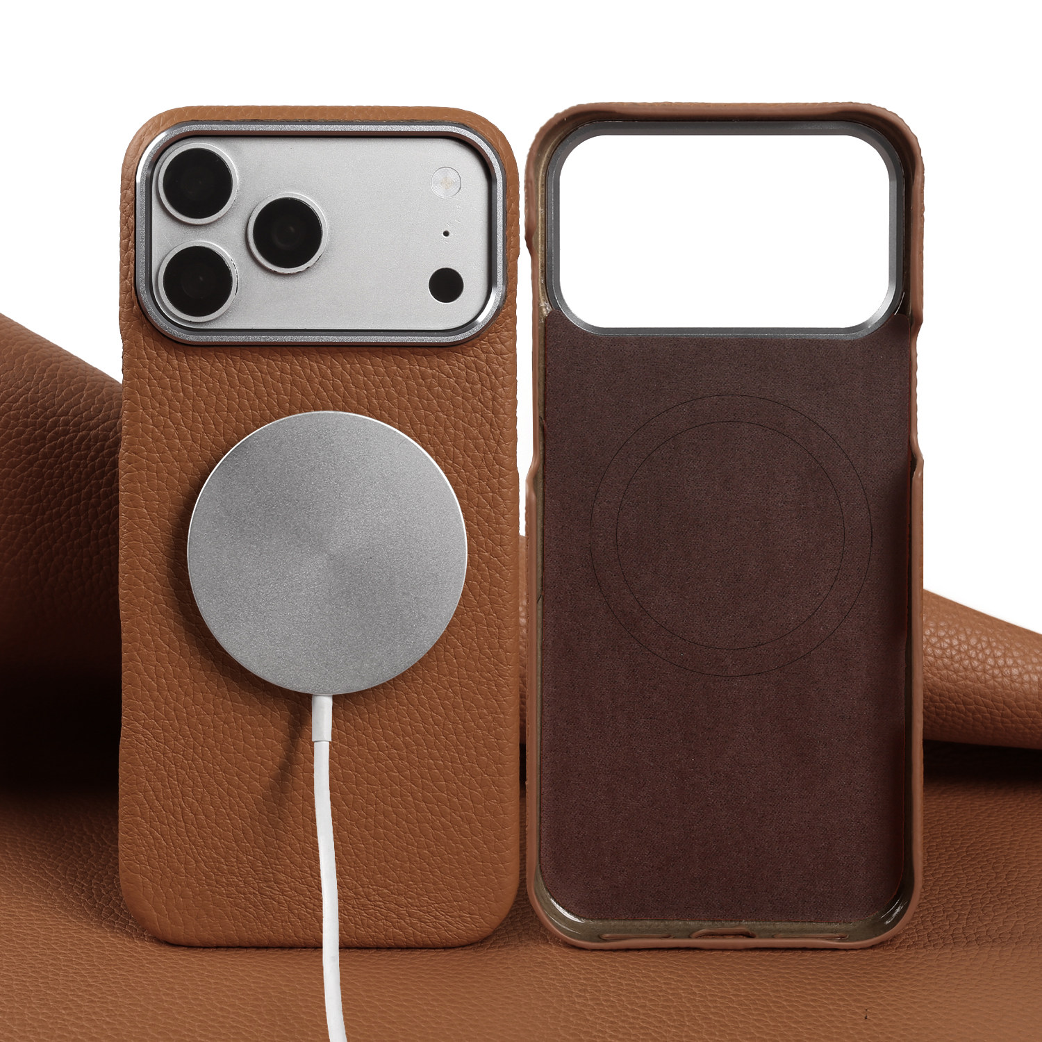 适用苹果17Promax手机壳新款荔枝纹真皮16轻奢高级感15小众奢华14轻薄磁吸全包皮质外壳13防摔头层牛皮保护套