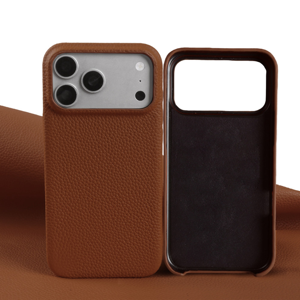 复古棕适用苹果17Promax手机壳新款荔枝纹真皮16Pro三包外壳轻奢高级感15ProMax小众奢华防摔头层牛皮保护套