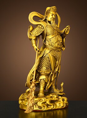 纯黄铜关公韦陀菩萨像摆件关公伽蓝菩萨韦驮铜像家居供奉工艺品
