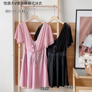 泳衣女裙式带钢圈聚拢修身遮肚子修身显瘦妈妈连体泳装保守泡温泉