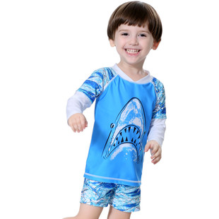 小中大童宝宝卡通 新款 防嗮泳装 分体长袖 男童游泳衣 儿童泳衣
