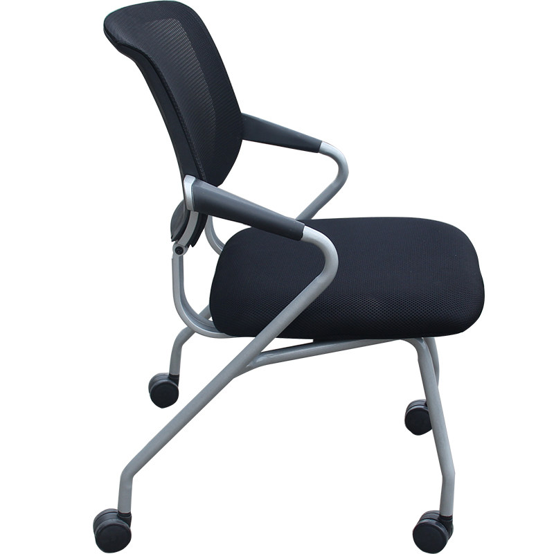 带滚轮办公椅 移动培训椅 会议会客电脑椅子 黑色翻折椅