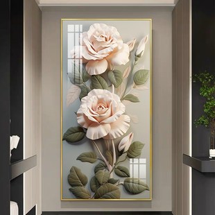 奶油风玄关背景墙装 饰画浪漫玫瑰简约大气过道楼梯间墙上挂画