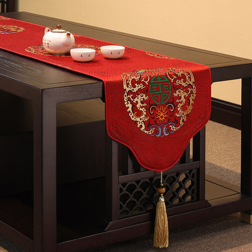 新中式桌旗中国风禅意茶席茶台布艺长条茶几桌布茶桌垫布红色床旗