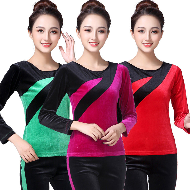 广场舞上衣长袖女新款秋季金丝绒舞蹈服成人跳舞衣秋冬舞蹈服装