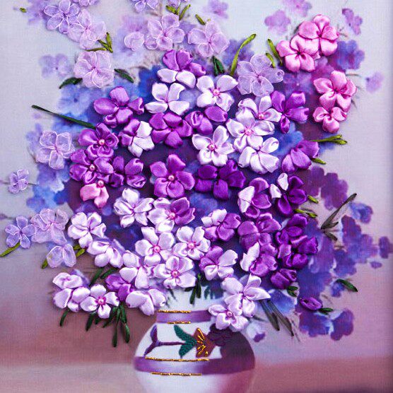 包邮3D印花束新款丝带绣客厅卧室三联挂画紫韵怡然黄欧式彩印十字