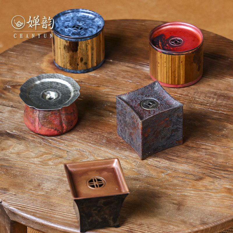 婵韵春喜铜建水铜钱蝴蝶喜福宋韵建水水盂茶渣桶复古家用茶具配件