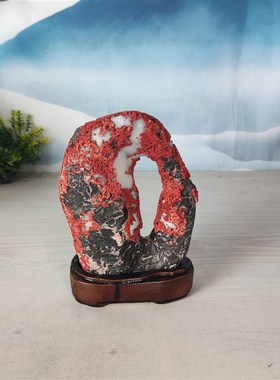 灵璧石白灵玉石【红梅雪山】奇石收藏博古架办公桌精品装饰小摆件