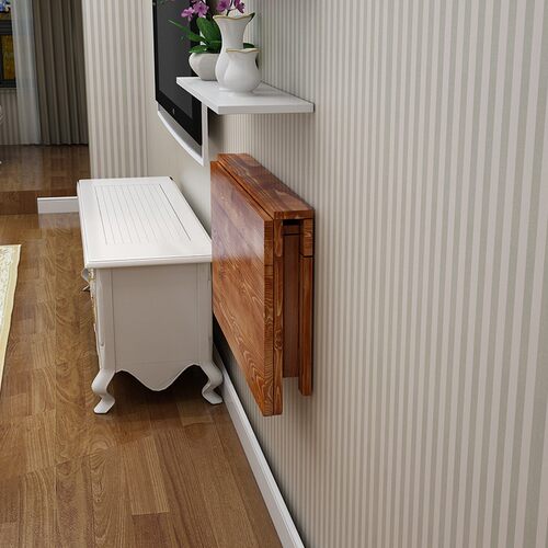 碳化纯实木双支撑连壁桌挂墙桌靠墙折叠桌电脑桌餐桌学习书写字桌