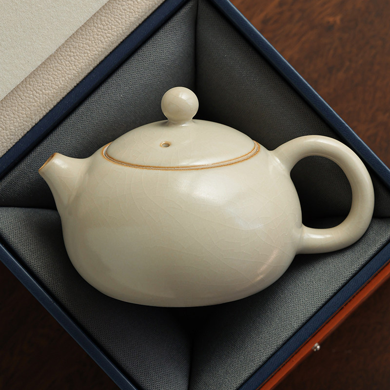 米黄汝窑茶壶陶瓷西施壶功夫茶具套装小单个泡茶器喝茶家用泡红茶