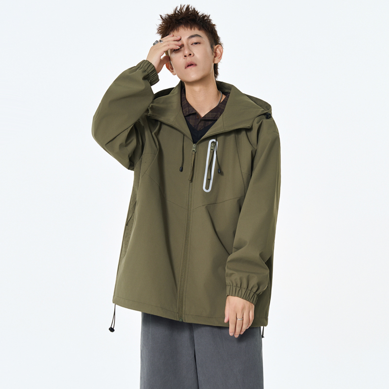 美式连帽冲锋衣外套男秋季潮牌户外防风休闲百搭夹克情侣款夹克