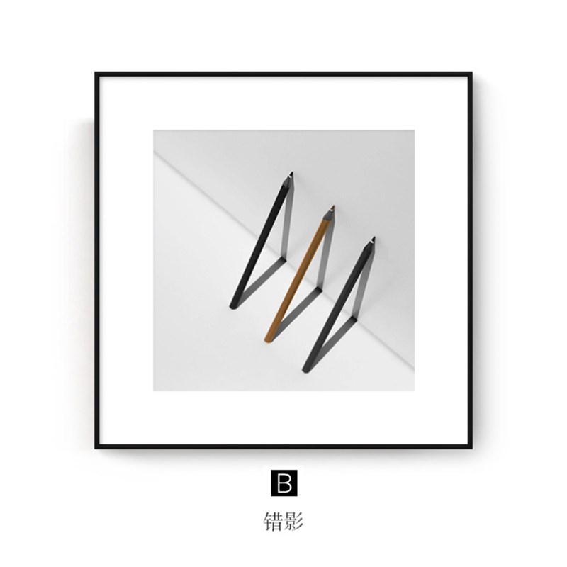 现代黑白摄影挂画 抽象线条几何铝合金框 样板间书房书柜装饰画