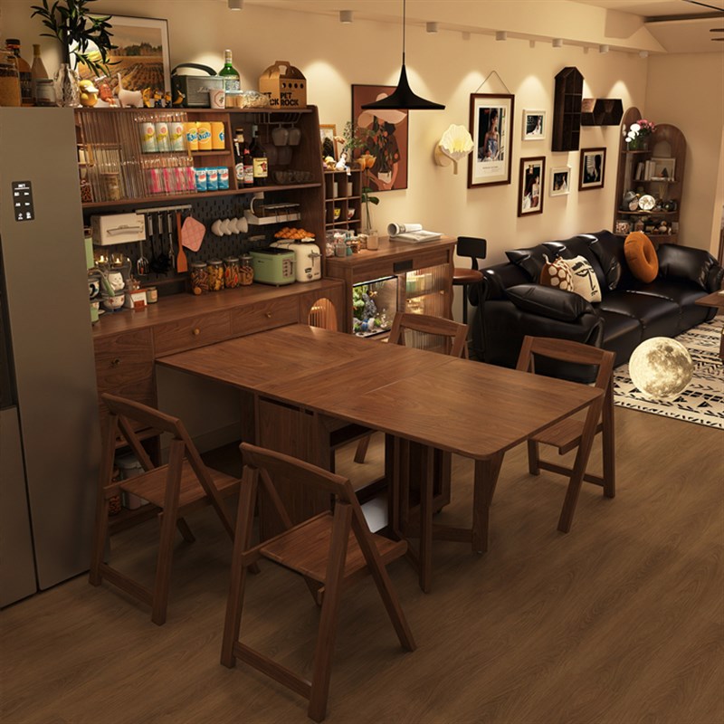 奢屋家俱 全实木餐柜餐桌可体一折叠伸缩能户型多功小省空间
