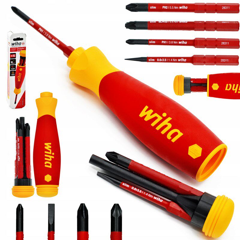 德国wiha威汉4合1绝缘螺丝刀进口电工专用细杆接线改锥套装45296