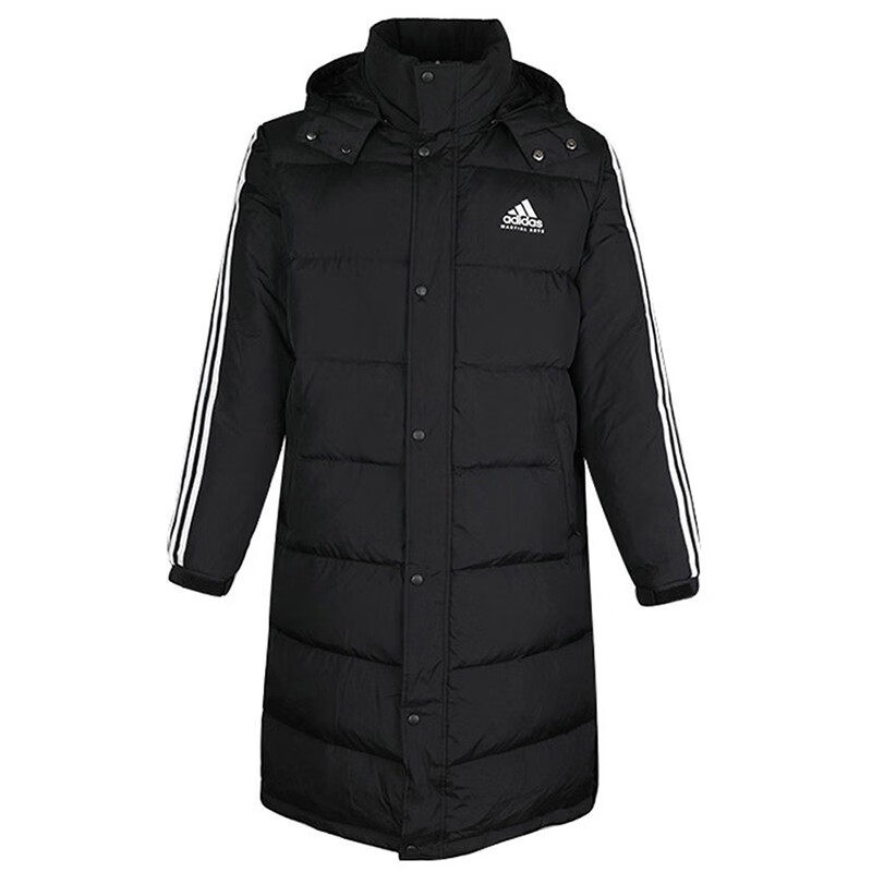 Adidas/阿迪达斯运动风男女连帽长款羽绒服保暖加厚黑色清仓