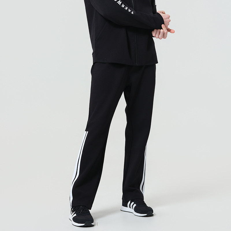 Adidas/阿迪达斯休闲运动风黑色直筒长裤男三条纹宽松棉质运动