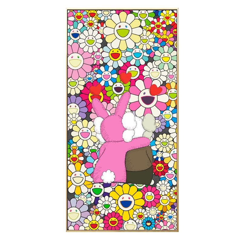 巨幅太阳花带灯画玄关挂画现代轻客kaws壁画高级感潮装奢厅流饰画