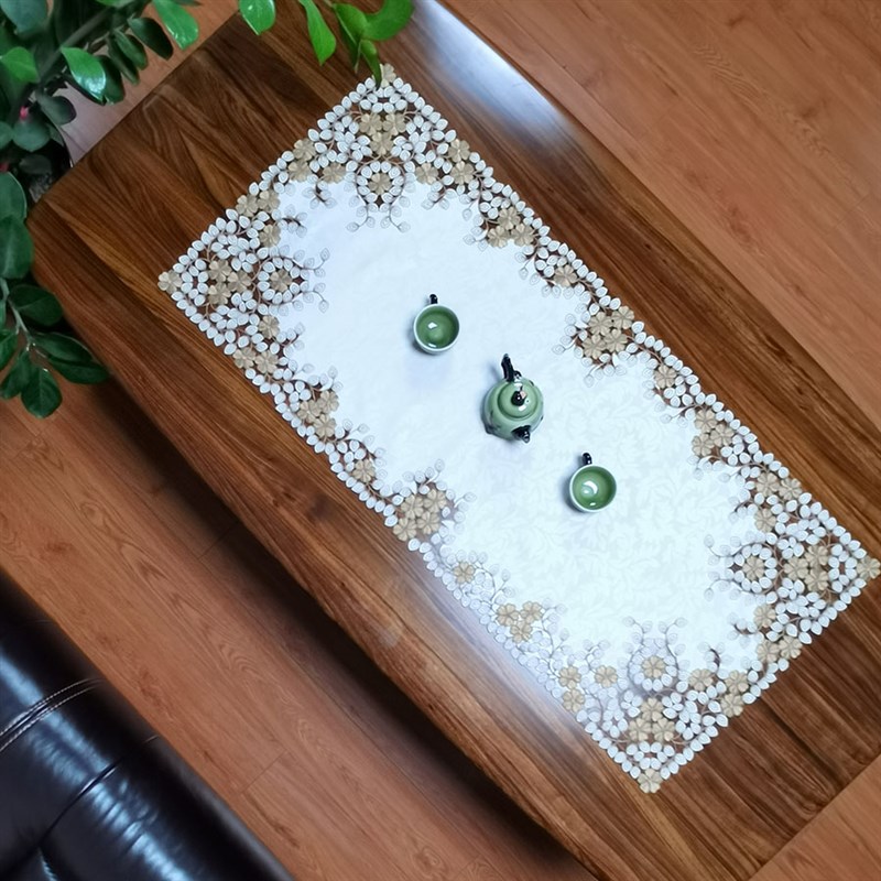 中式田园布艺绣花幸运草长方桌布茶巾桌旗桌垫镂空茶几旗茶旗装饰