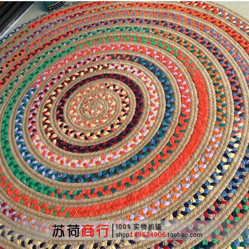 出口手工编织圆形黄麻地毯客厅卧室阳台大垫子电脑椅茶几环保地垫
