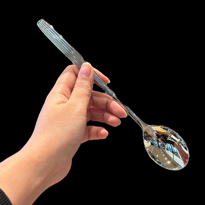长柄吃饭勺子!出口1810不锈钢家用汤匙西餐具主餐勺拌饭干饭勺子