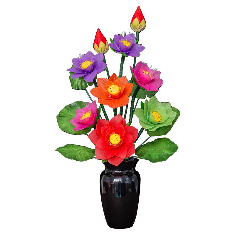 佛前花供奉光纤LED九品变花灯感供灯七彩莲光荷花佛应灯盆景夜灯