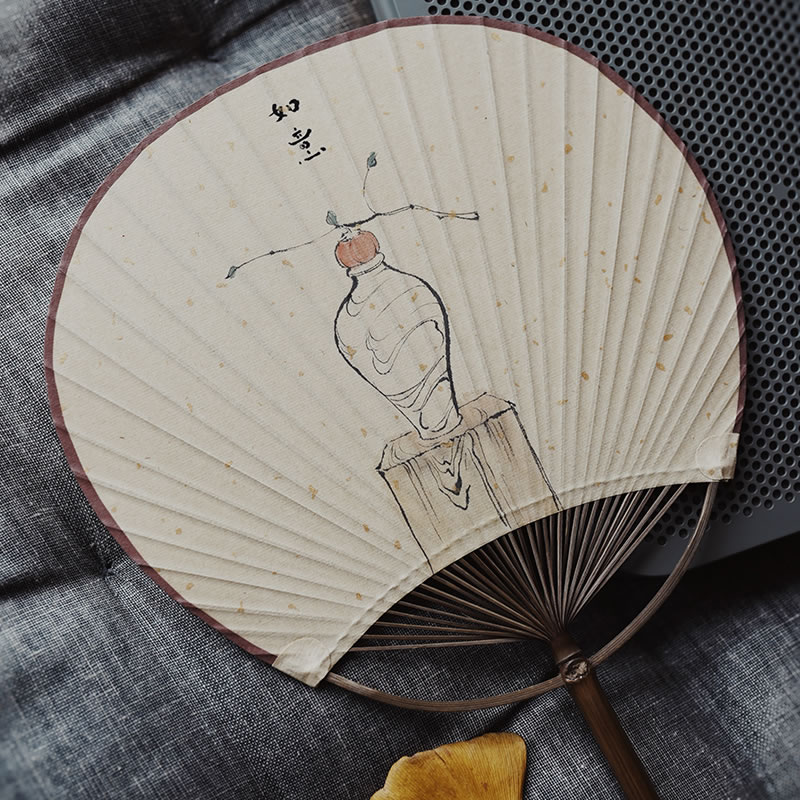 本式艺术和扇团风日日古风手绘绘画文字扇子古典国风中式纸扇长柄