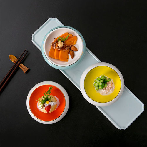 陶瓷圆凹型甜品沙拉点心凉菜小菜碗商用餐厅酒店餐具配菜碗盘套装