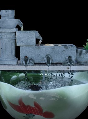养鱼增氧过滤器陶瓷鱼缸流水生财创意摆件室内外鱼池循环流水造景