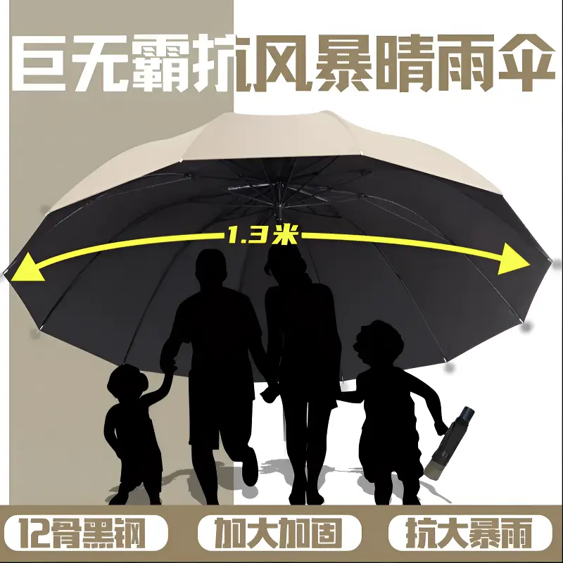 【下单立减50】黑胶防晒升级款超大号折叠抗暴风雨加固遮太阳伞KP