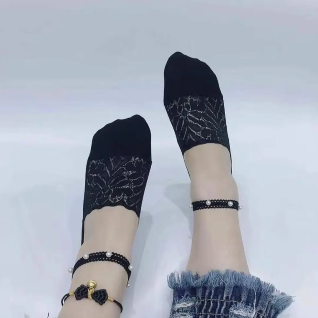 【下单立减50】春夏款深口蕾丝花边松紧带珠珠隐形船袜时尚百搭KP