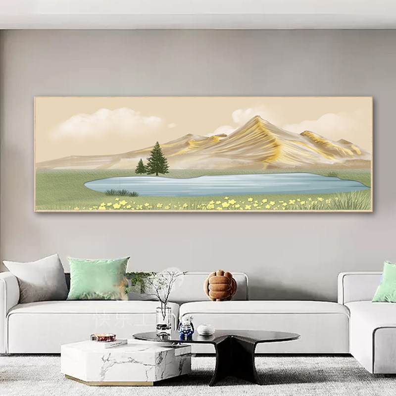 客厅装饰画画照金欧沙发背景墙挂日山水风景北山风高级感横幅壁画