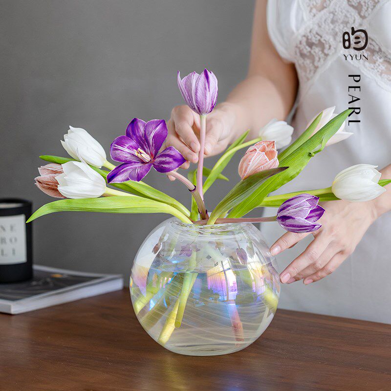 彩YYUN 幻/玻璃花瓶摆件客厅玄关鲜花插瓶花高级感桌面花艺手工
