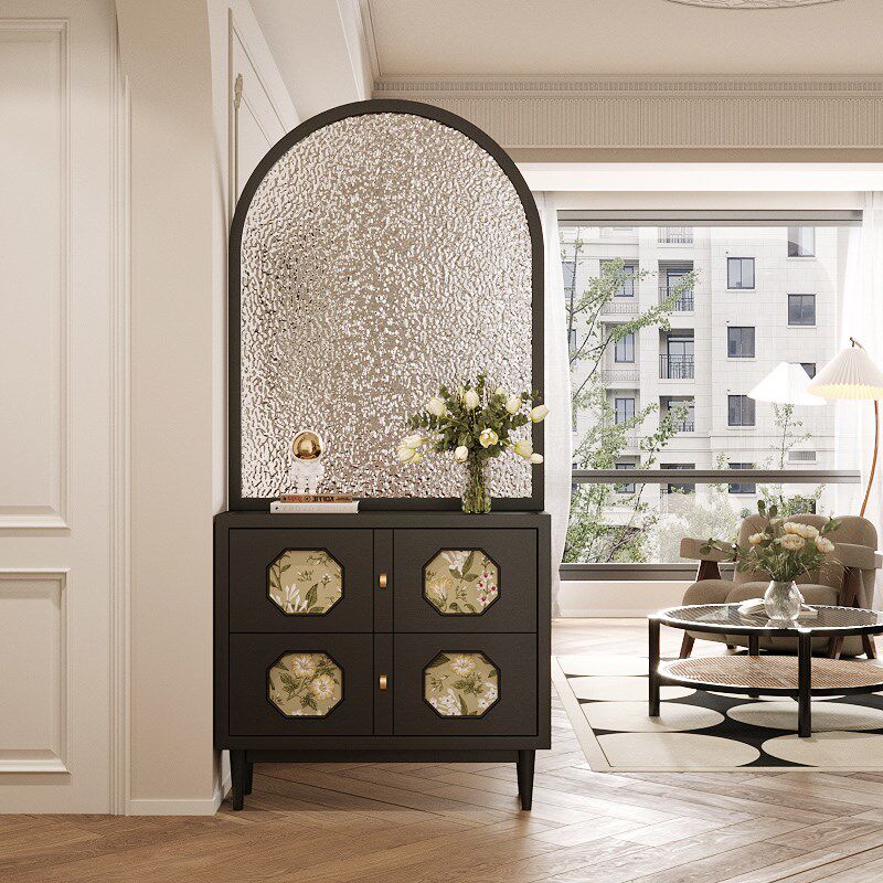 法式复古实木水纹玻璃入户门屏风隔断客厅鞋柜玄关柜美式家用遮挡