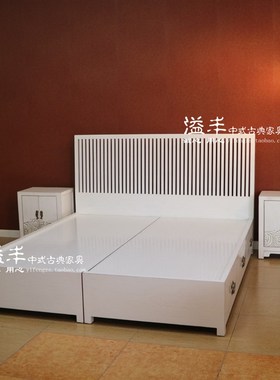 白色实木床开放漆榆木床双人高箱床1.8米储物新中式简约婚床