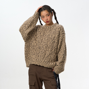 SENDAWAY 24AW秋冬软糯舒适宽松简约圆领复古美拉德麻花羊毛毛衣