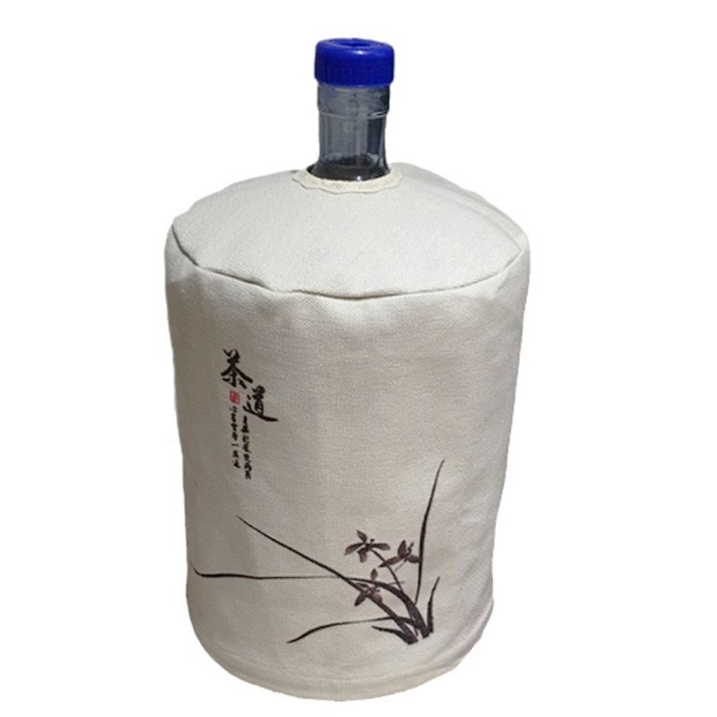 客厅茶艺吧抽水器款现代中式大桶水兰花数码印花饮水机防尘罩桶套