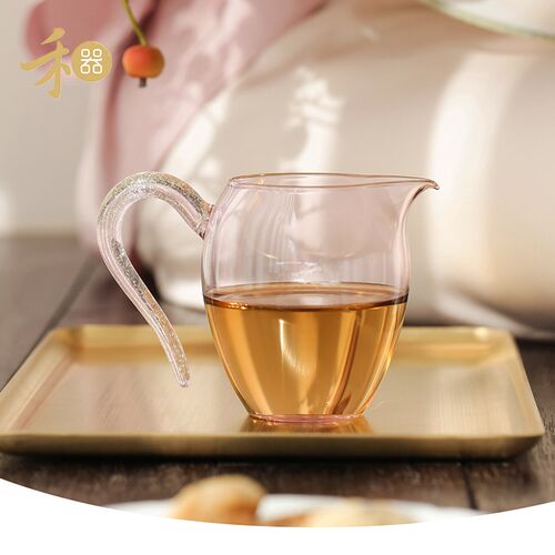绮彩粉色公道杯怡然款茶海家用玻璃分茶器大号茶具分茶杯匀杯