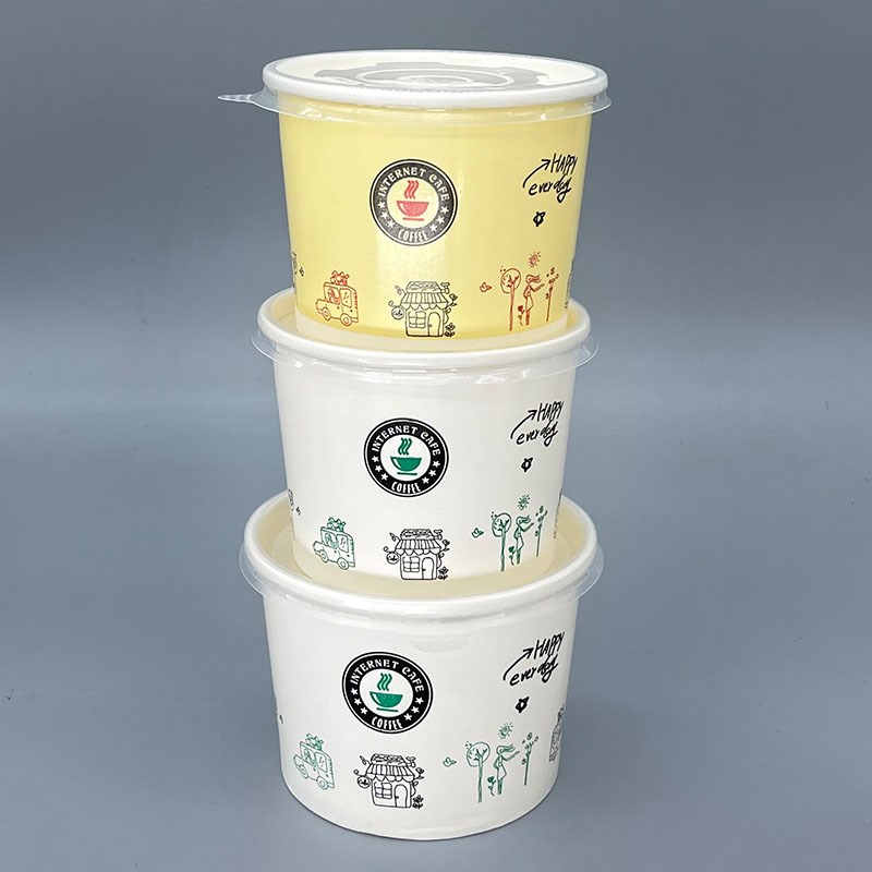 配勺子550/400ml双淋膜大件圆形稀饭甜品营养汤豆腐脑纸碗