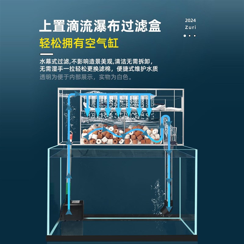 鱼统水滤盒滴流盒水幕式静音过滤器净过循环系缸三合一上置过滤