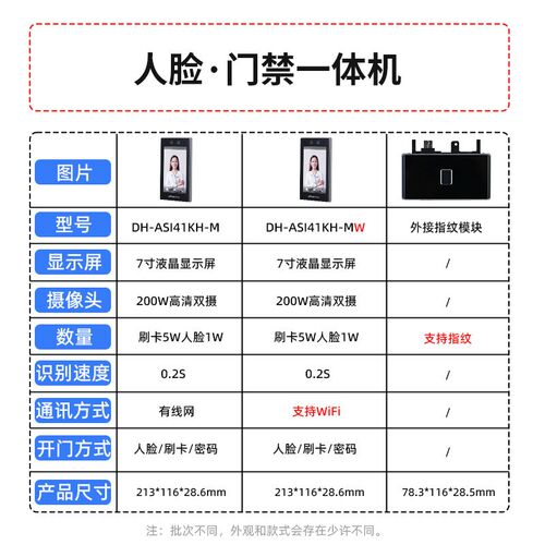 7寸人脸门禁一体机DH-ASI41K-M密码一体机IC卡室外ASI7213KL