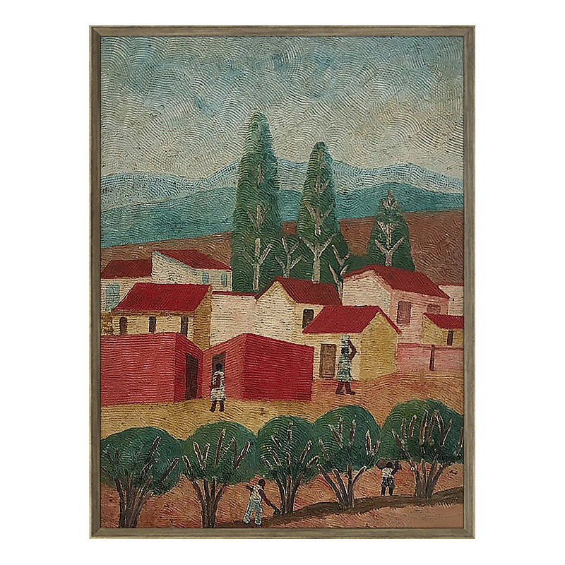 烟火人间 高端实木客厅油画复古风景画手绘装饰画欧式田园风壁画