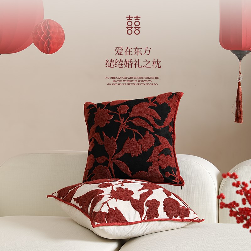 璞悦 结婚红色抱枕沙发客厅靠枕布垫婚房靠置床上可拆洗