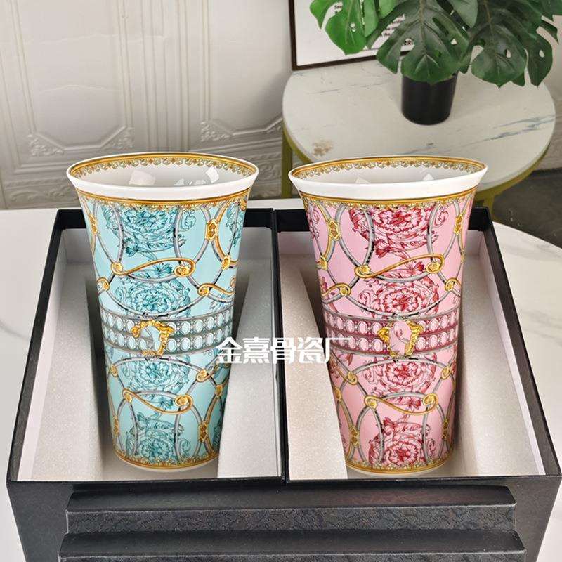 跨境家居绿底陶瓷花瓶摆件客厅电视柜粉底插花欧式餐桌装饰品摆件