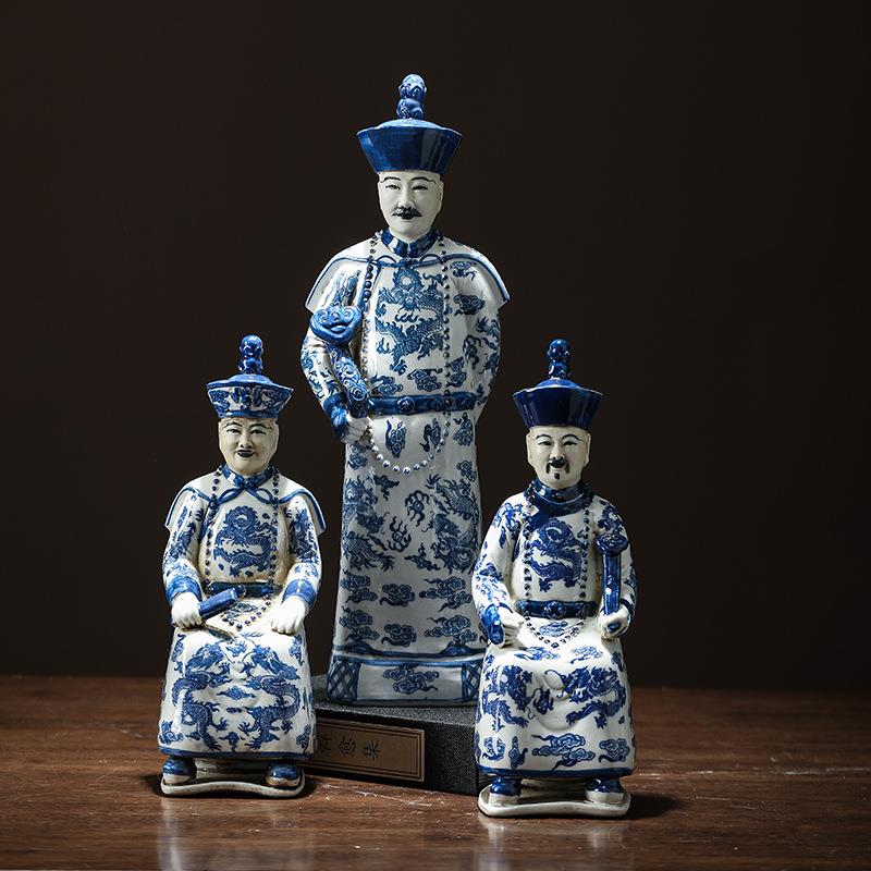 景德镇陶瓷人物摆件工艺品复古中式清三代皇帝客厅博古架创意摆设
