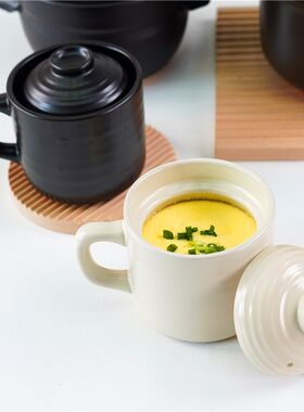 陶瓷小炖煲泡面杯带把手米饭煲炖盅蒸蛋锅便当陶瓷便捷甜品碗微波